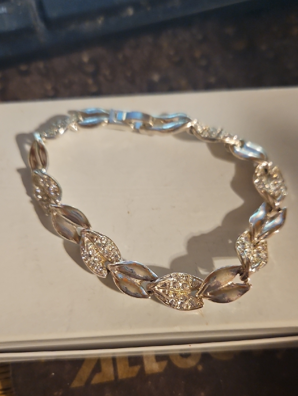 Silvertone Leaf Rhinestone Bracelet - Picture 3 of 3
